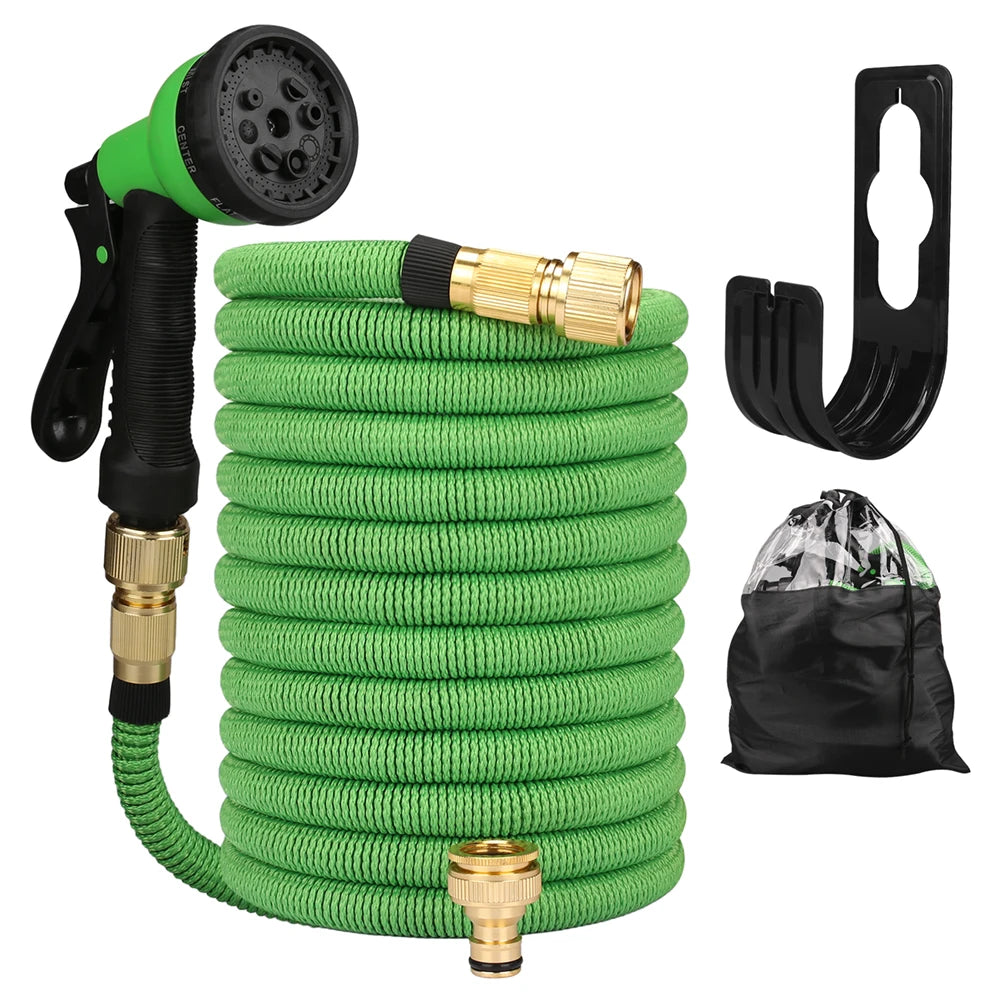 25/50/75/100ft Portable Garden Hose Water Gun For Cleaning Car Wash Machine Watering Sprinkler Durable Water Gun with Water Hose Peaceful Pleasures Health and Wellness 100FT Green