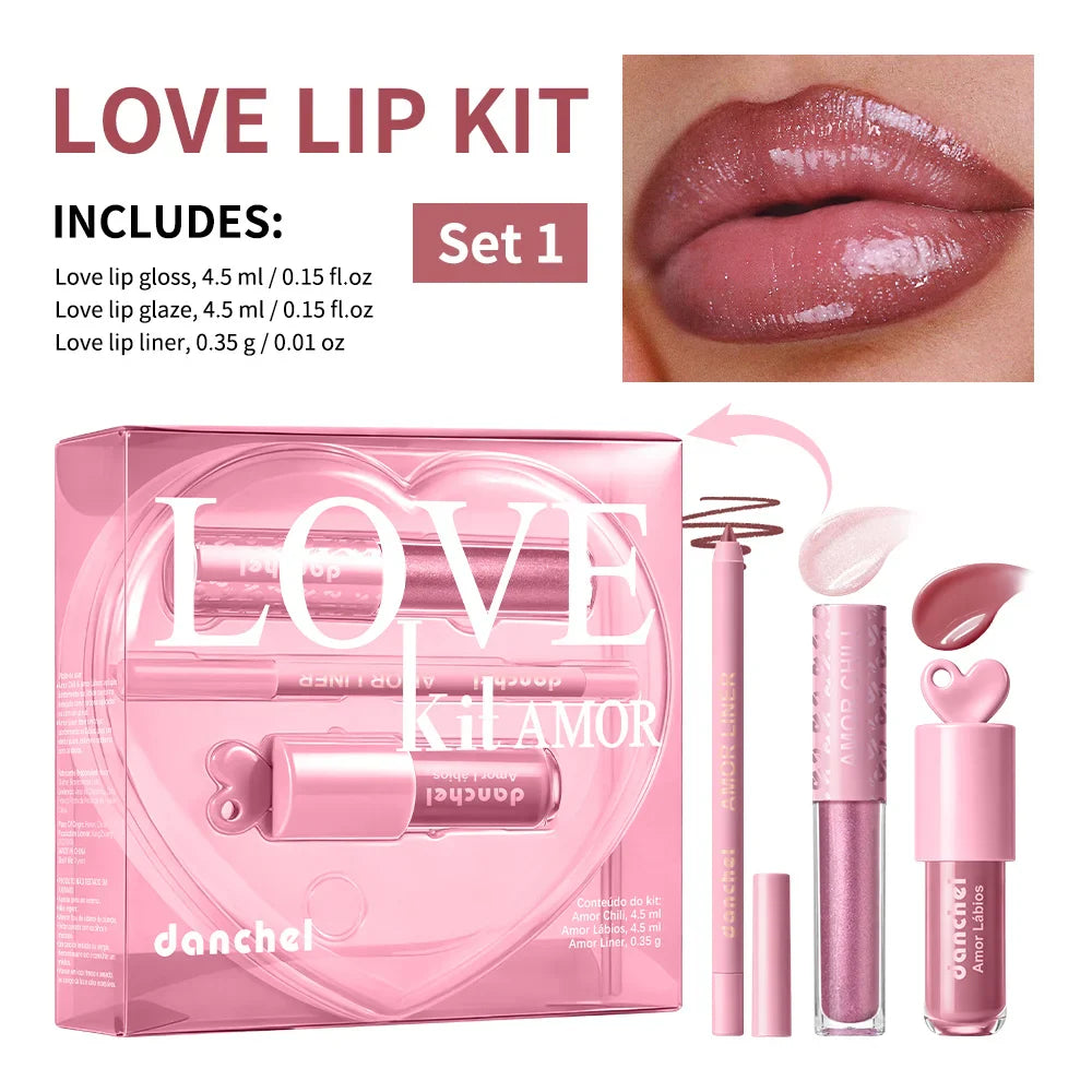 Heart-Shaped Lip Kit – Gloss, Glaze & Liner | High Shine