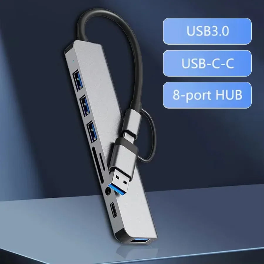 GGBEE 8-in-2 USB-C Hub – 4 USB Ports & SD Card Reader