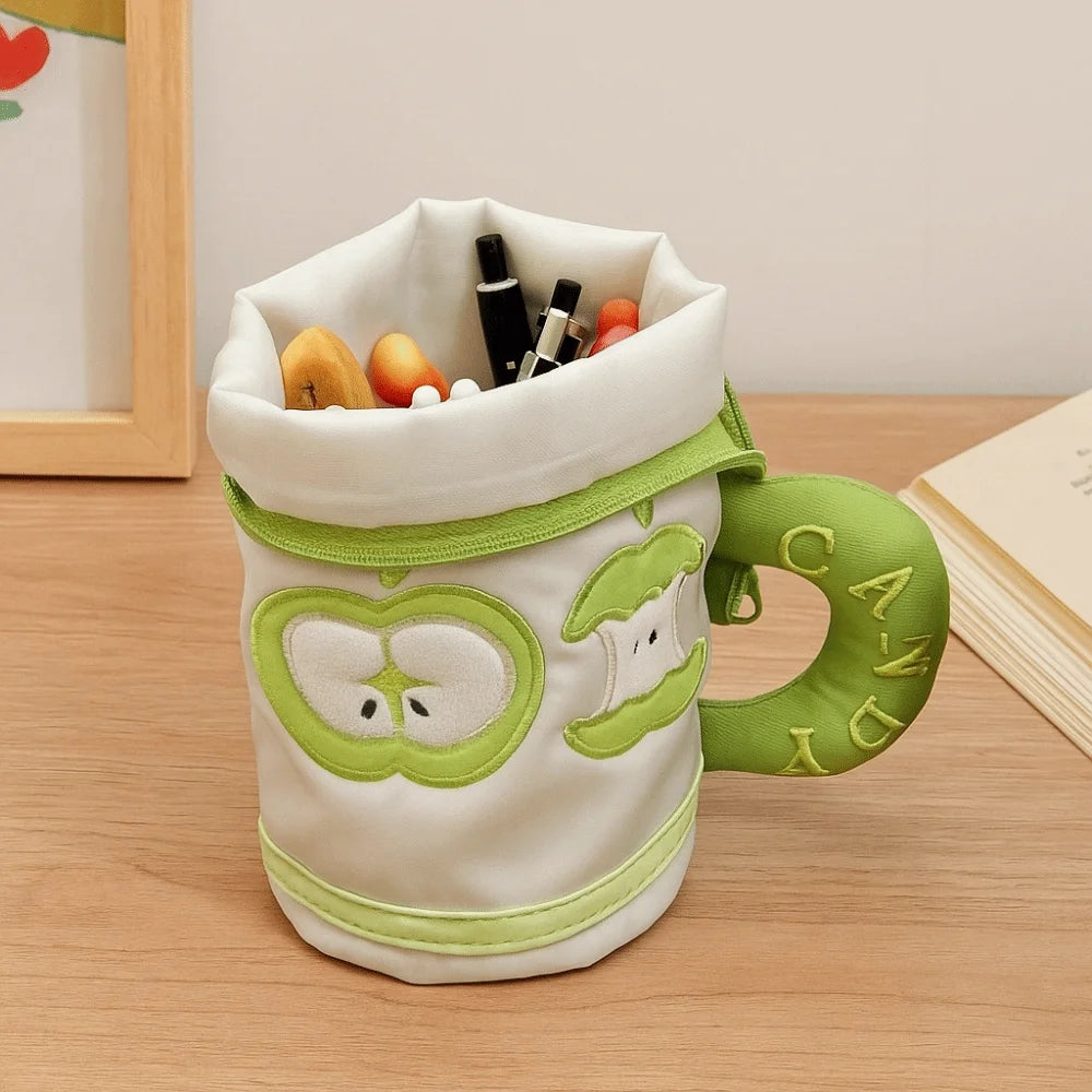 Desktop Storage Cartoon Cat Stationery Bag Korean Style Large Capacity Handheld Pen Container Fruit Water Cup Shape Peaceful Pleasures Health and Wellness
