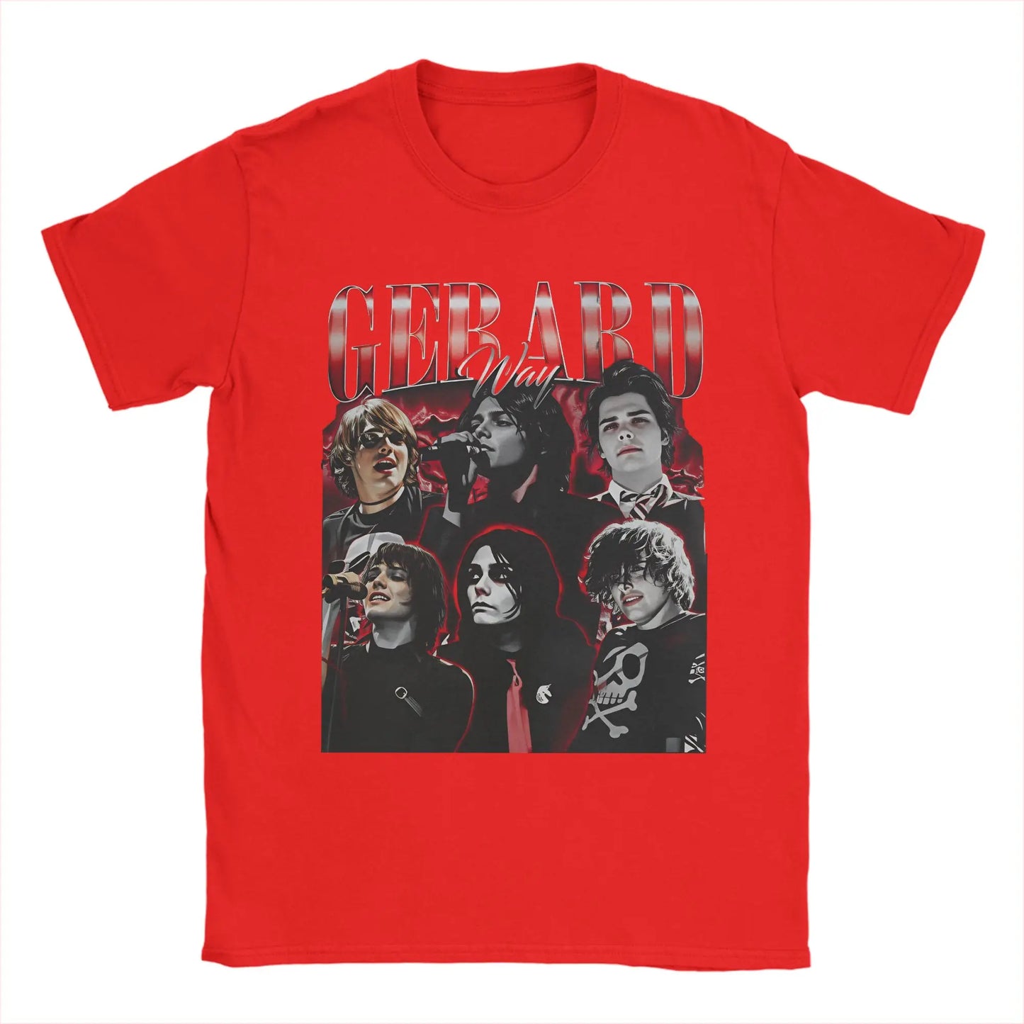 Men's Gerard Way T Shirt 100% Cotton Tops Novelty Short Sleeve Round Neck Tees Adult T-Shirts Peaceful Pleasures Health and Wellness Red XXL