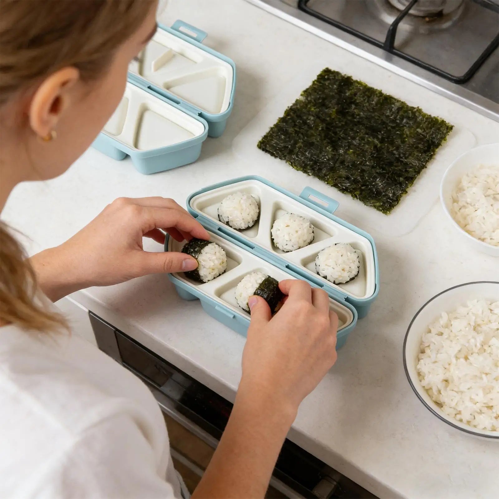 Non-Stick 6-Cavity Foldable Triangle Rice Ball Sushi Mold Sushi Rice Mold Peaceful Pleasures Health and Wellness