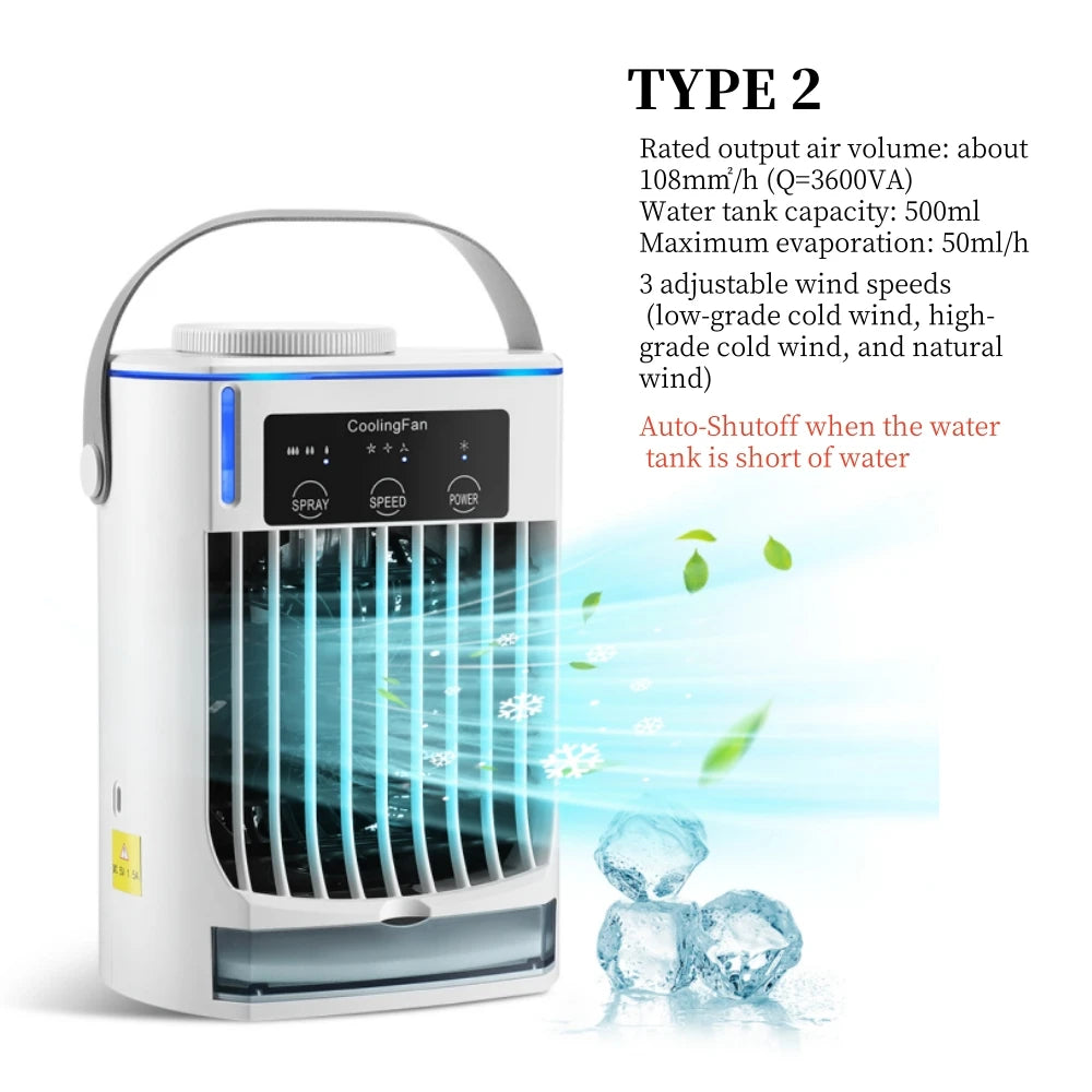 Small Space Air Conditioning for Home Rechargeable Portable Summer Desktop Air Cooler Spray Fan Moist Clean Air for Office Room Peaceful Pleasures Health and Wellness TYPE B
