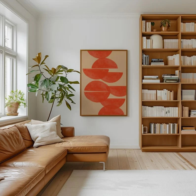 Modern Abstract Red Orange Geometric Canvas Wall Art Print
