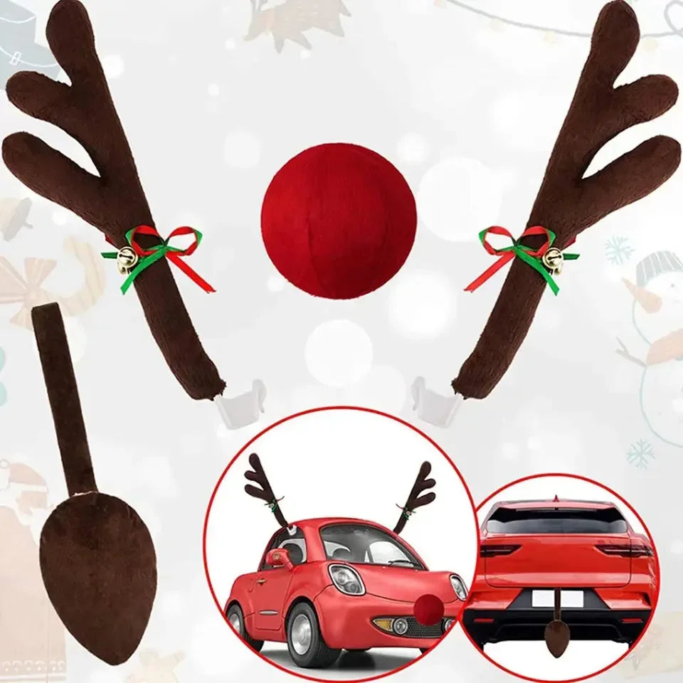 Christmas Reindeer Car Decoration Kit – Antlers, Nose & Tail