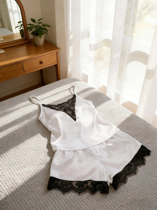 Satin Lace Trim Nightdress for Women Elegant Slip Sleep Dress Lightweight Sleeveless Homewear Peaceful Pleasures Health and Wellness White One Size