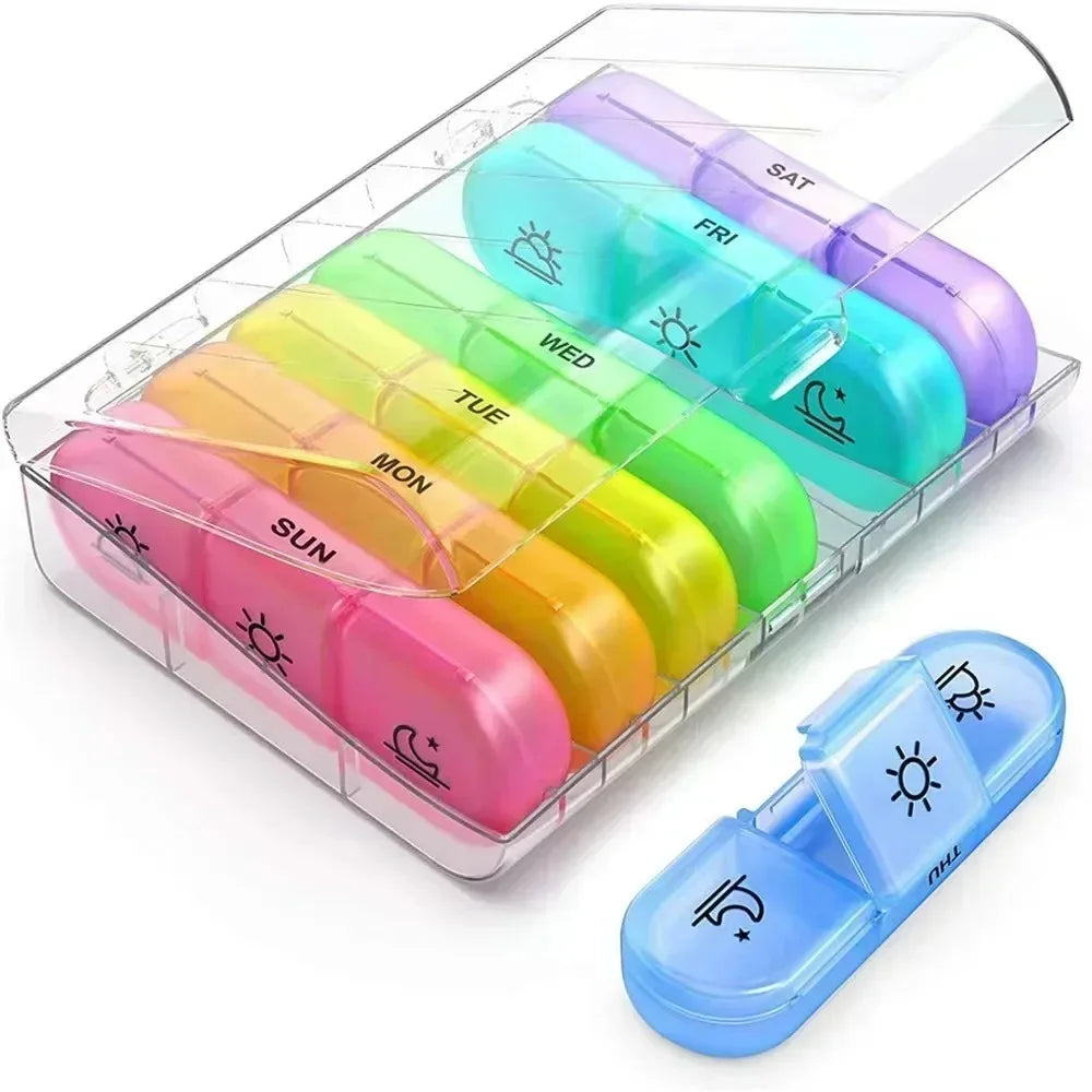 Pill Box 7 days Organizer 21 grids 3 Times One Day Portable Travel with Large Compartments for Vitamins Medicine Fish Oils Peaceful Pleasures Health and Wellness MULTI