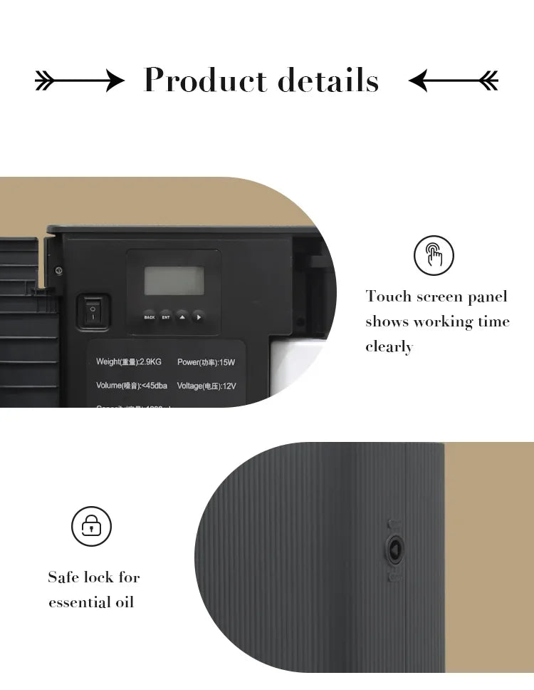 Product details of a device with a touch screen panel and safe lock feature on a white background.