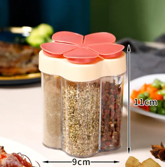 5-Compartment Seasoning Jar & Spice Organizer – Transparent PP with Mesh Pour Spout for Kitchen & Camping
