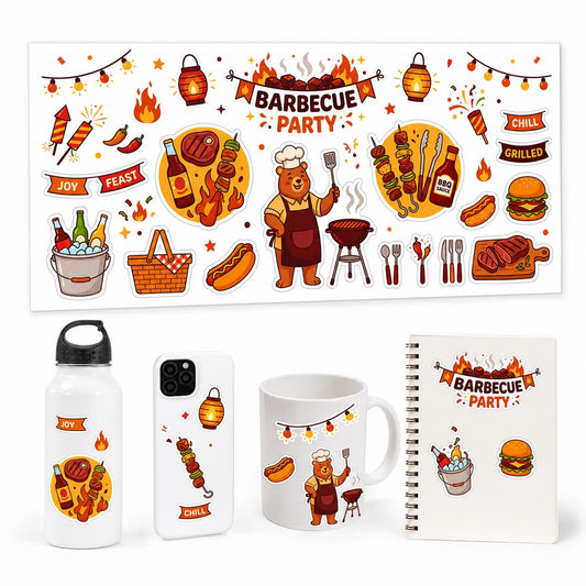 BBQ Party UV DTF Transfer Sticker – Waterproof Grill Decal Decorative Sticker Peaceful Pleasures Health and Wellness