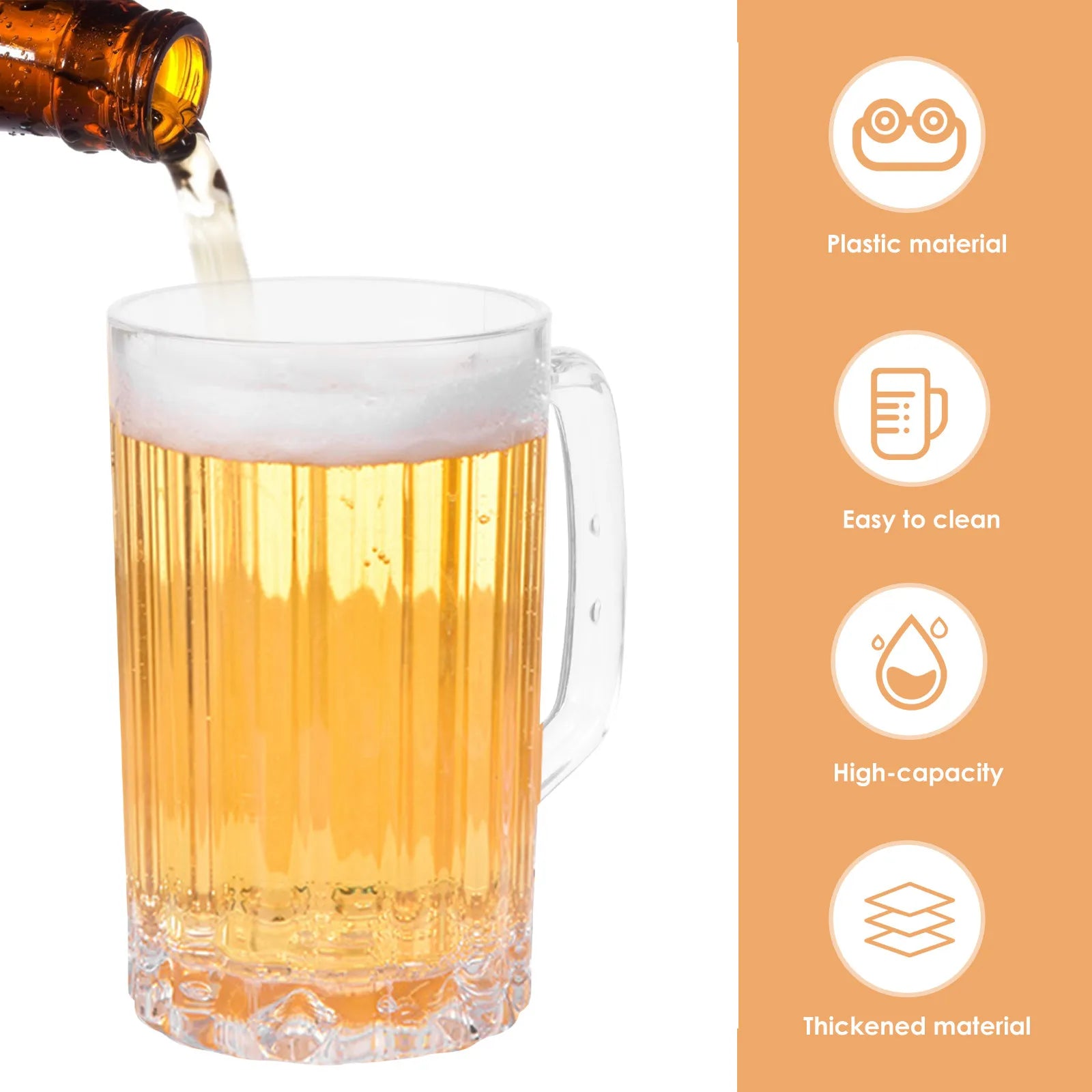 2Pcs 500Ml Extra Thick Plastic Beer Mug Handle Fine Workmanship Non Slip Base Ideal for Beer Water Juice Coffee Soda Peaceful Pleasures Health and Wellness