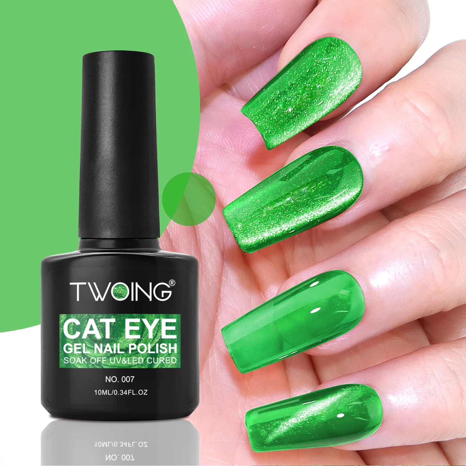 Green Cat Eye Gel Polish – Glossy Magnetic Gel Nail Polish with Holographic 9D Cat Eye Effect, Long-Lasting Soak Off UV LED Gel Peaceful Pleasures Health and Wellness