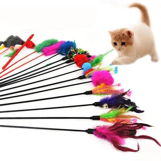 Kitten Pet Cat Teaser Turkey Feather Interactive Fun Toy Wire Chaser Peaceful Pleasures Health and Wellness random color-5pcs