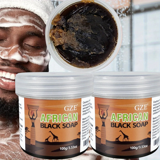 GZE African Black Soap 3-in-1 Face, Hair & Body Cleanser 2 Pack Handmade Bar Soap Peaceful Pleasures Health and Wellness