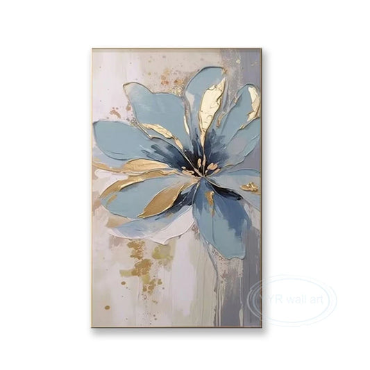 Hand-Painted Blue Floral Oil Painting on Canvas | Wall Art Hand-Painted Canvas Art Peaceful Pleasures Health and Wellness