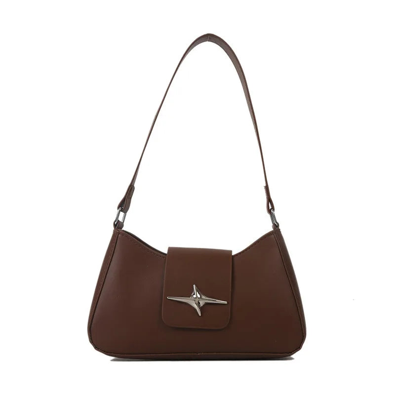 Four Pointed Star Solid Color Armpit Bag Women's Fashionable Texture Casual Shoulder Bag Summer Stylish Simple Small Square Bags Peaceful Pleasures Health and Wellness light brown