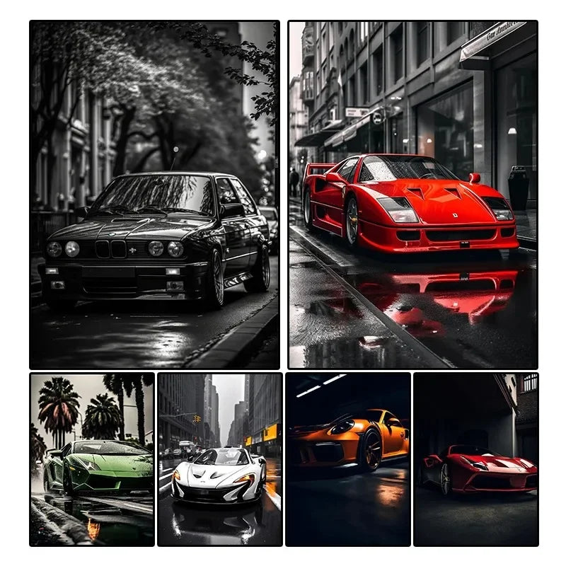 Black and white luxury car canvas super car canvas mural painting living room home aesthetics wall decoration art Peaceful Pleasures Health and Wellness