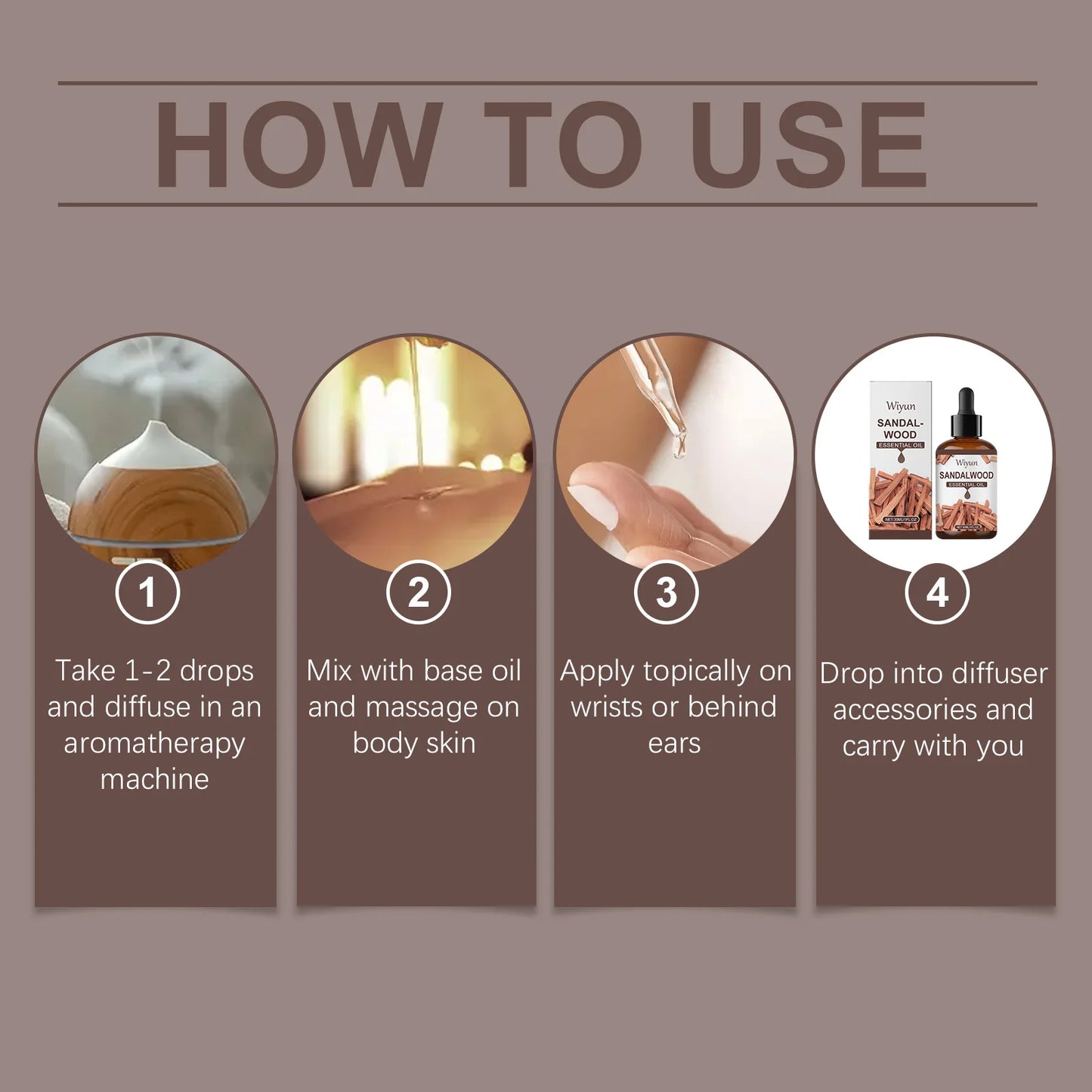 WIYUN Sandalwood Essential Oil 30ml – Massage, Face & Body Care