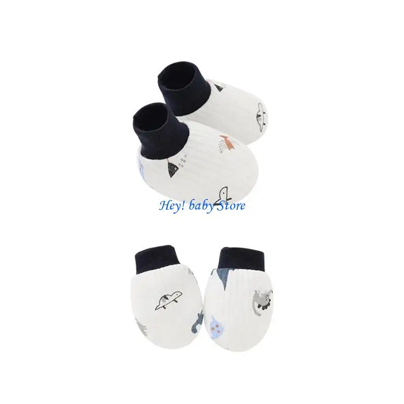 Baby Anti-Scratch Mittens & Socks Set – 2 Pairs Soft Cotton