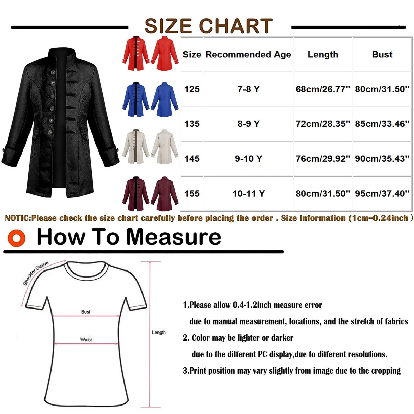 Boys' Gothic Steampunk Tailcoat Victorian Cosplay Jacket