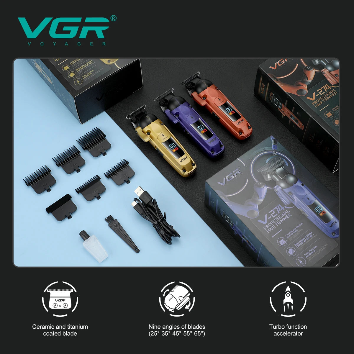 VGR high-end men's household electric hair clipper with intelligent digital display and 7000 RPM new electric push shear V-274 Peaceful Pleasures Health and Wellness