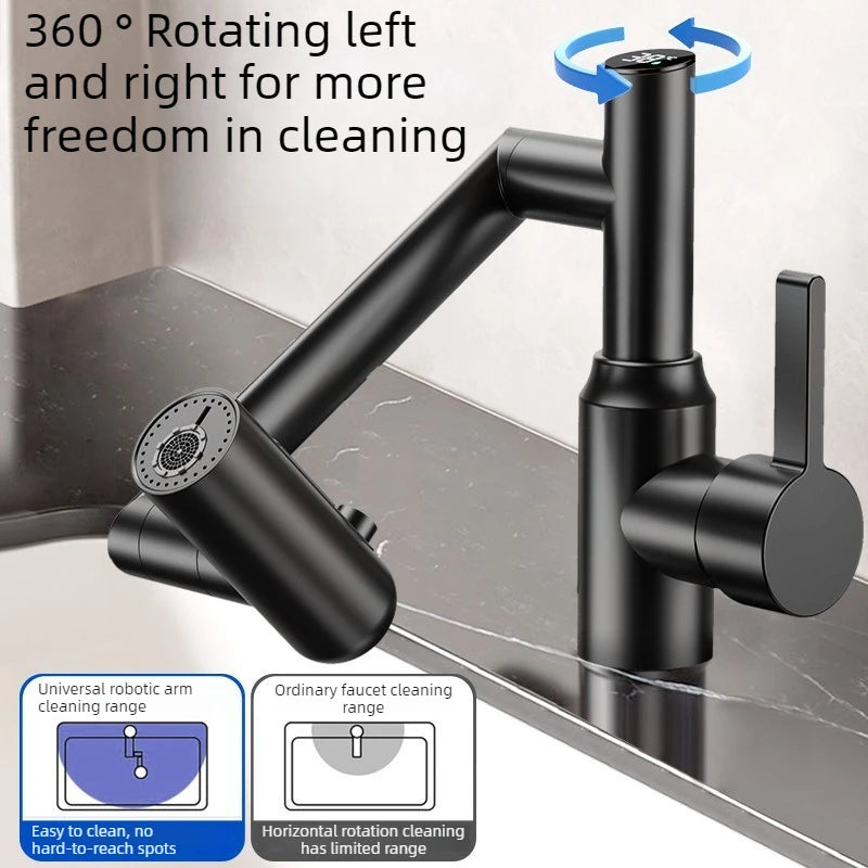 Tubeless Multi-function Digital Display Pull Stainless Steel Faucet Universal Rotation Adjustable 3 Gear Hot Cold Water Faucet Peaceful Pleasures Health and Wellness