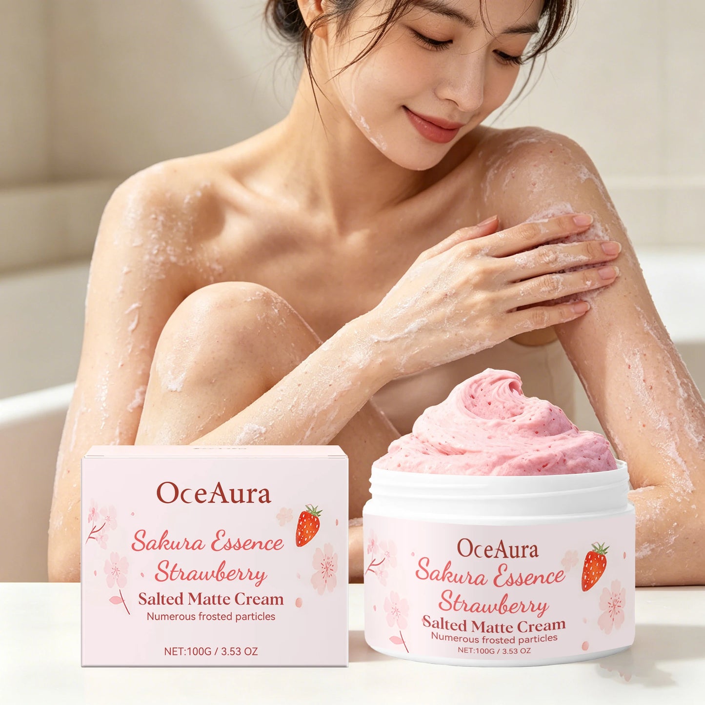 OceAura Sakura Strawberry Body Scrub – Exfoliate & Moisturize