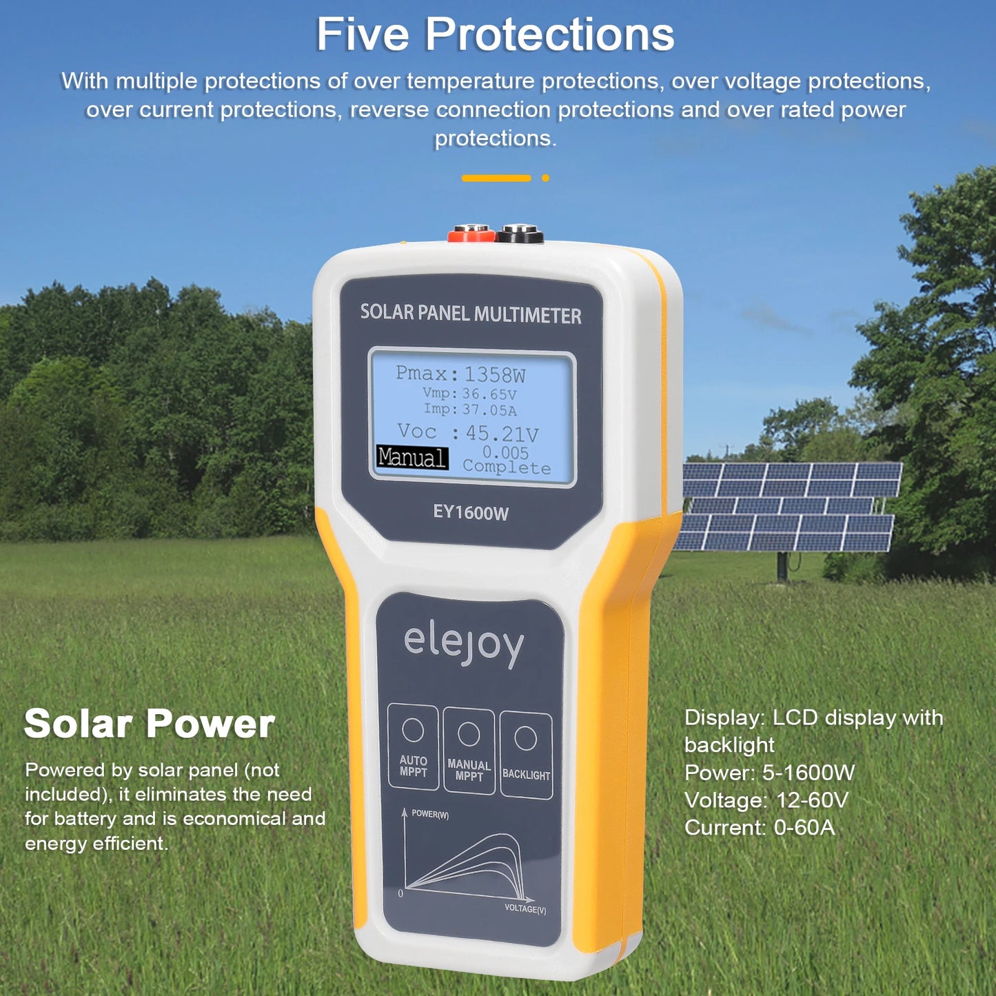 1600W Photovoltaic Panel Multimeter Solar MPPT Tester Open Circuit
