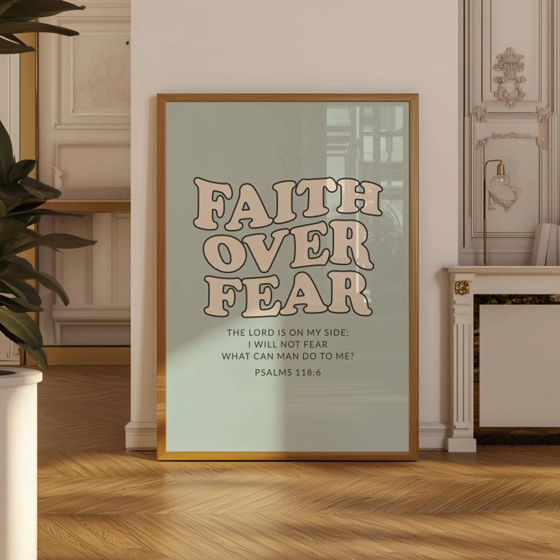 Retro Christian Psalm Scripture Faith Over Fear Wall Art Print Canvas Painting Poster Picture For Living Room,Bedroom Home Decor Peaceful Pleasures Health and Wellness
