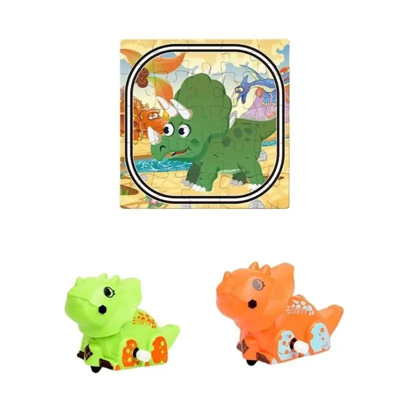 Dinosaur Puzzle & Windup Track Play Set for Kids | Toy Gift