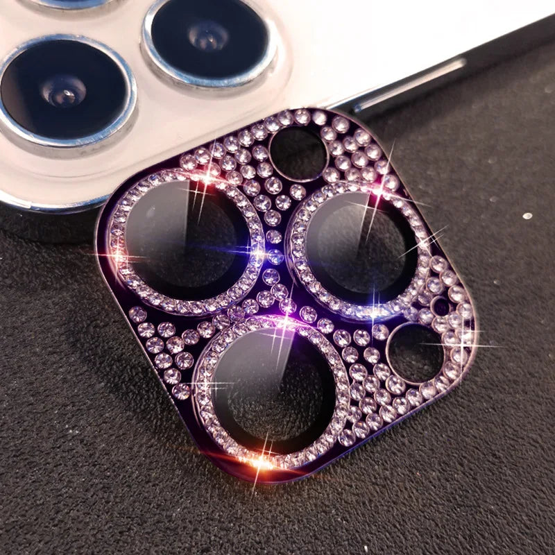 Diamond-encrusted Integrated Lens Film for iPhone15 16 ProMax Accessories Camera Protector for iphone12 13 14Pro Lens Protector Peaceful Pleasures Health and Wellness Dark purple iPhone 17
