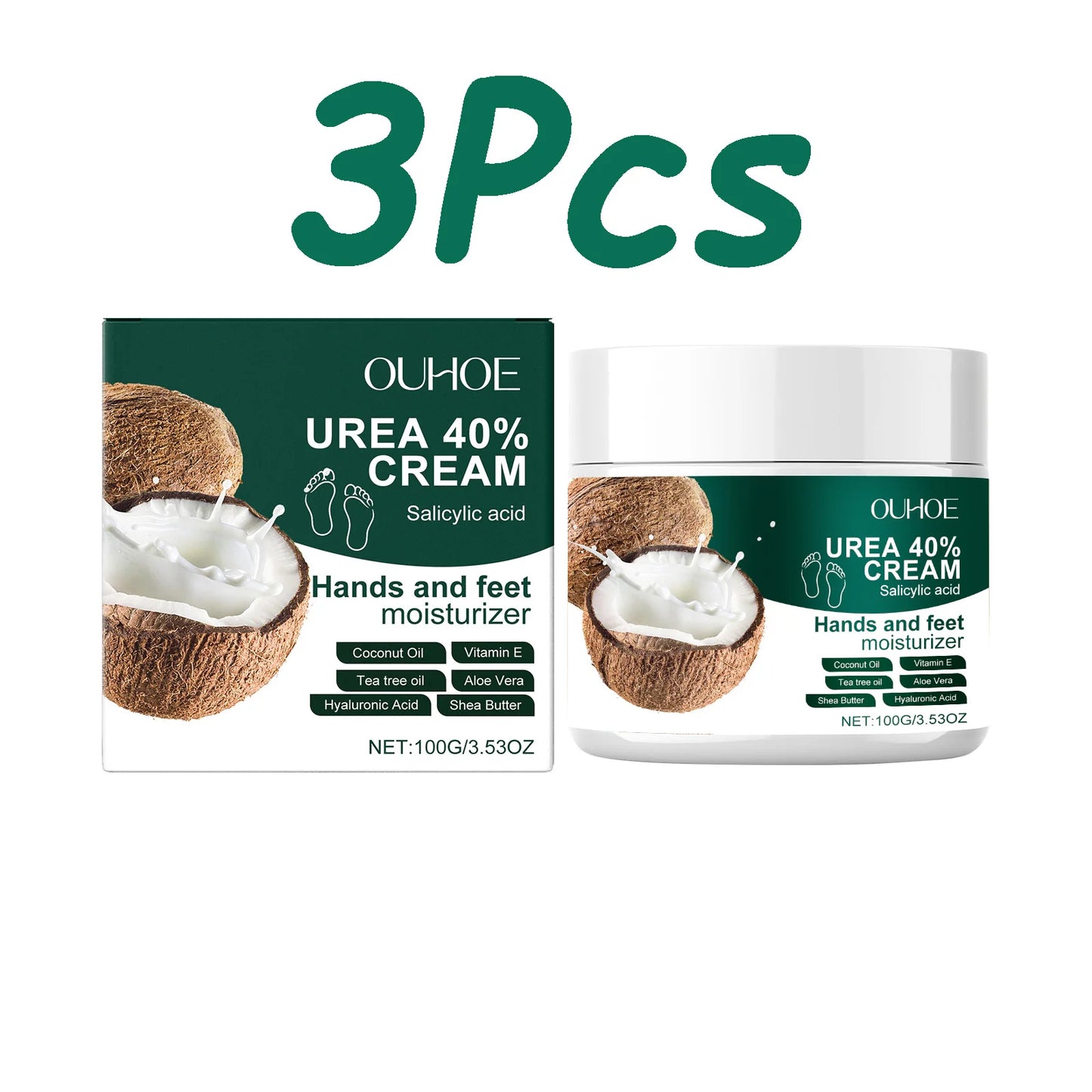 Urea 40% Cream Salicylic Acid Hand Foot Cream for Cracked Heels & Dry Skin Moisturizing Hydrating Callus Remover Smooth Skin Peaceful Pleasures Health and Wellness 3 x 100g Boxed