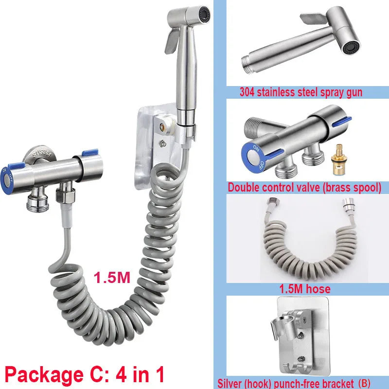 Handheld Bidet Sprayer – 304 Stainless Steel & Angle Valve