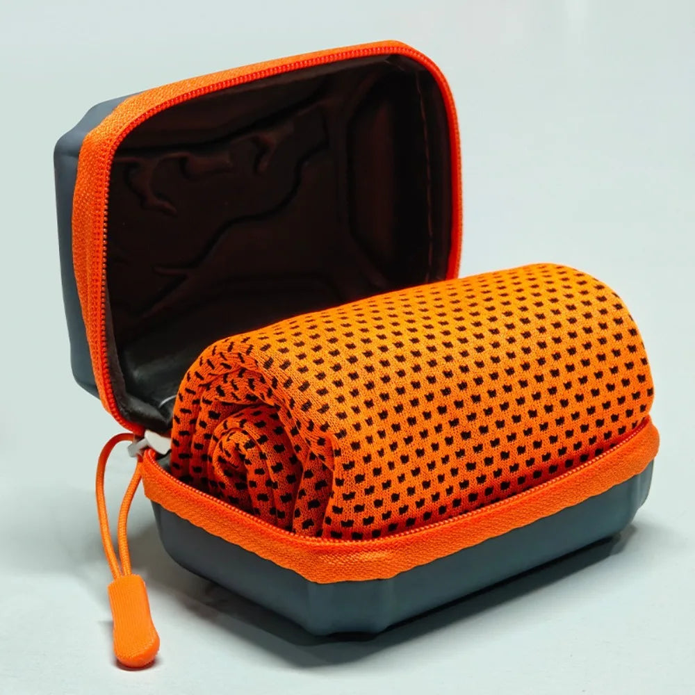 Portable Polyester Cooling Towel Microfiber EVA Case Quick Dry Towel Absorbent Ice Towel Outdoor Peaceful Pleasures Health and Wellness Orange