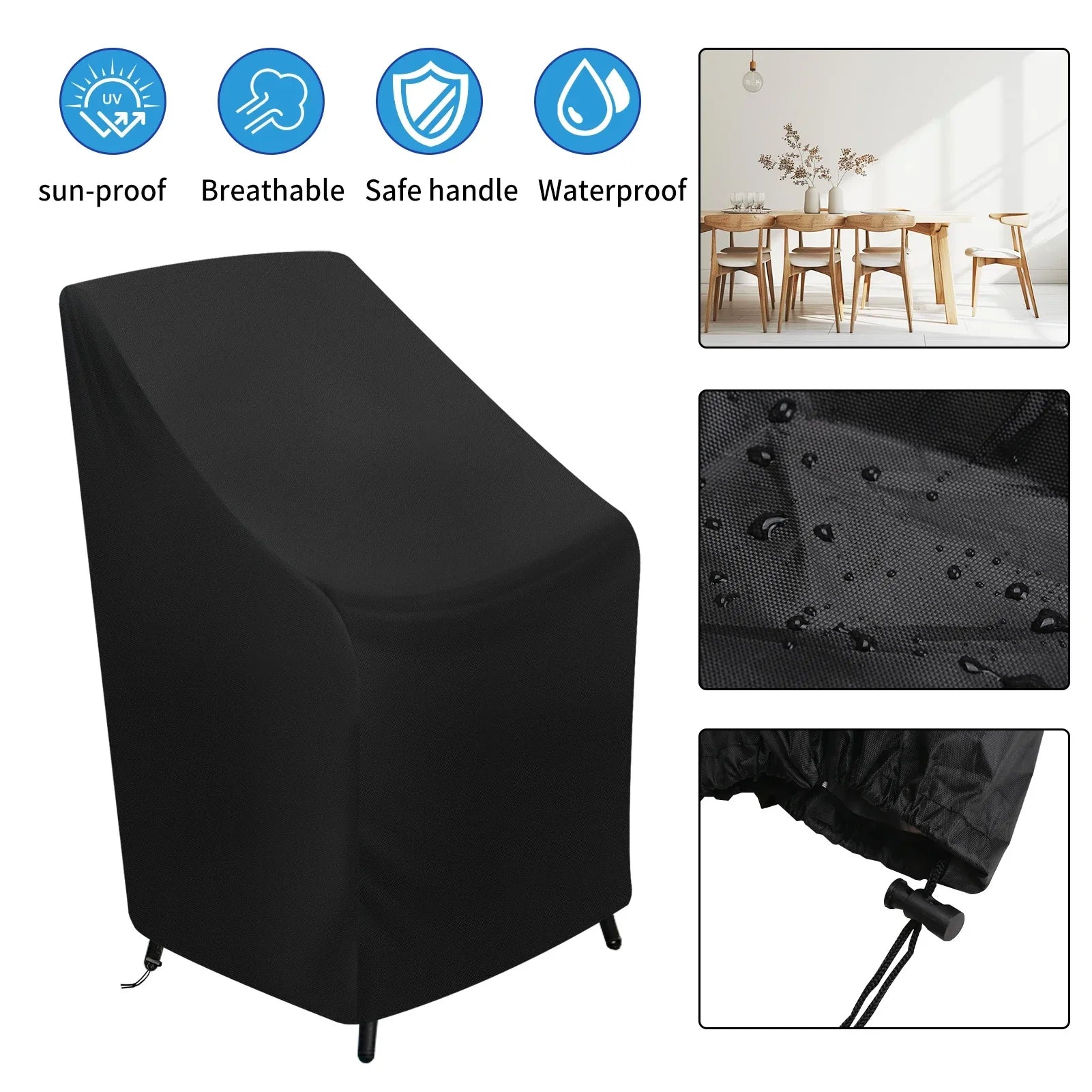 Waterproof Garden Stacking Chair Cover 210D Rain Snow Dust Wind-Proof Anti-UV Outdoor Yard Chair Cover Garden Furniture Cover Peaceful Pleasures Health and Wellness