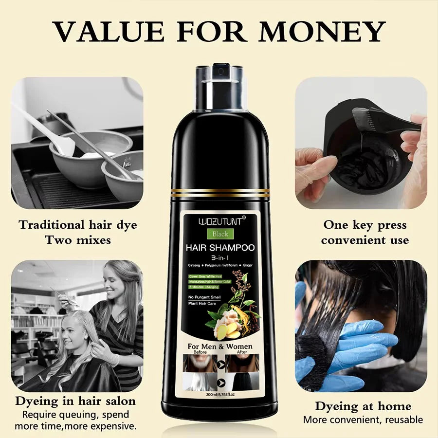 200ml 3 In 1 Natural Herbal Hair Dye Shampoo Black Dark Brown Cover Gray Deep Nourishing Fast Hair Coloring Cream for Women Men Peaceful Pleasures Health and Wellness