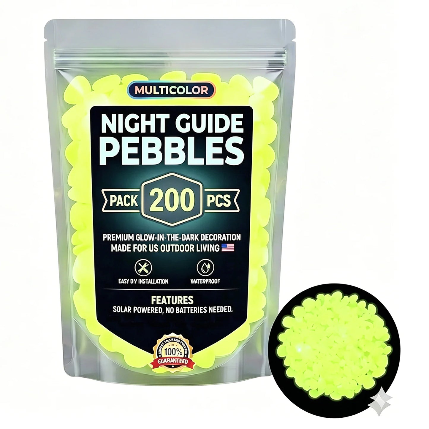Glow in the Dark Garden Pebbles – 200pc Luminous Decor Stones