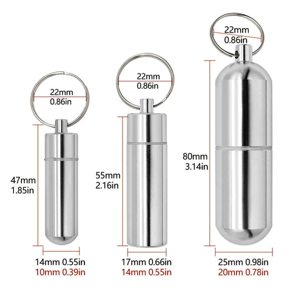 Keychain Pill Box Case Bottle Portable Waterproof Elderly First Aid Pill Case Aluminum Alloy for Outdoor Travel Camping Peaceful Pleasures Health and Wellness