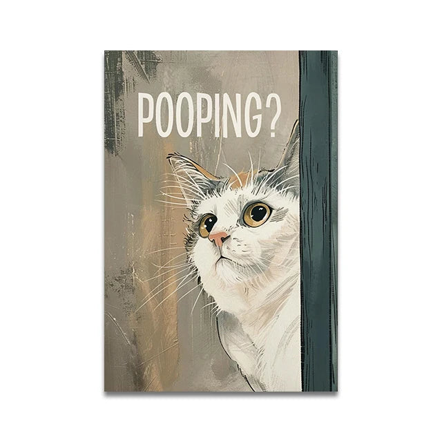 Are You Pooping Funny Cat Canvas Print Poster Whimsical Animal Abstract Art Prints Wash Room Bathroom Wall Art Home Decor Poster Peaceful Pleasures Health and Wellness VA1258 55x75cm