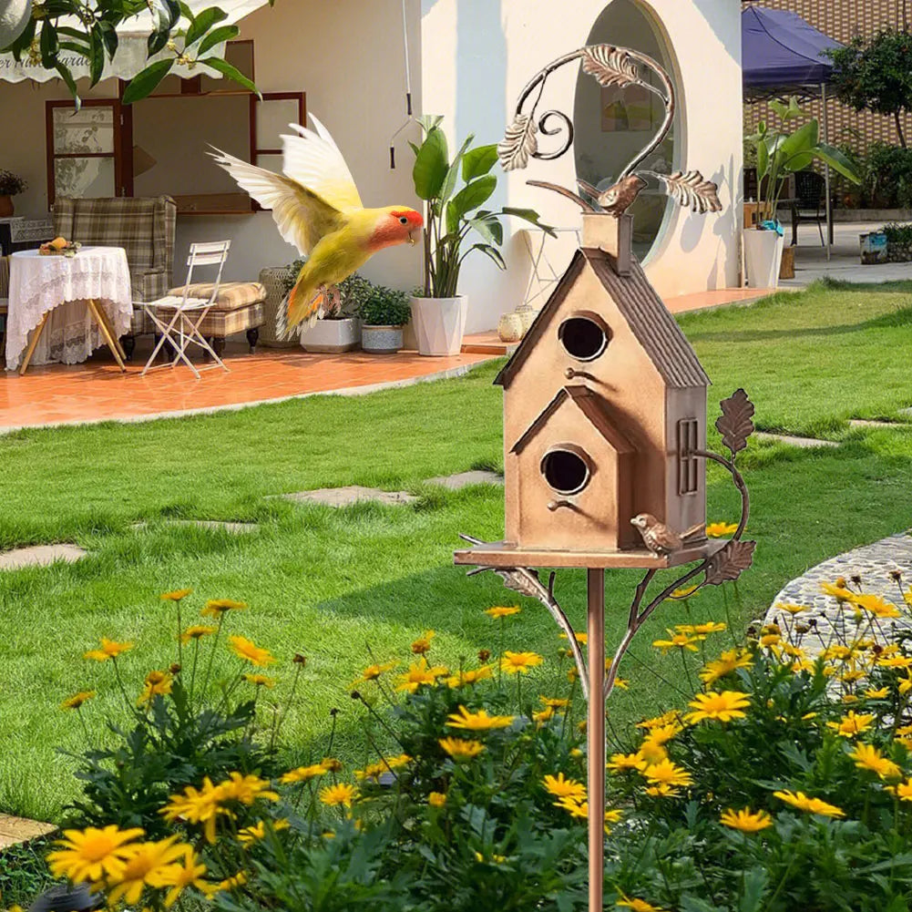 Metal Birdhouse Garden Stake | Outdoor Yard & Patio Decor