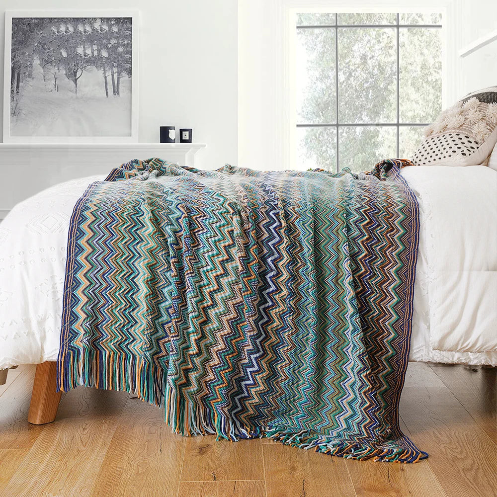 Battilo Boho Throw Blanket Lightweight Knit Throw With Tassels Bohemian woven Sofa Blankets Soft Bed Plaid Decorative Blanket Peaceful Pleasures Health and Wellness