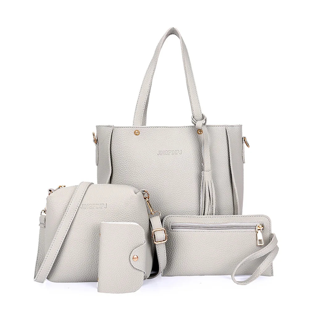 4pcs/set Women Elegant Tote Bags Heavy Duty Multiple Colors Available Bag for Eyeglasses Phones Cosmetics Peaceful Pleasures Health and Wellness Light Grey