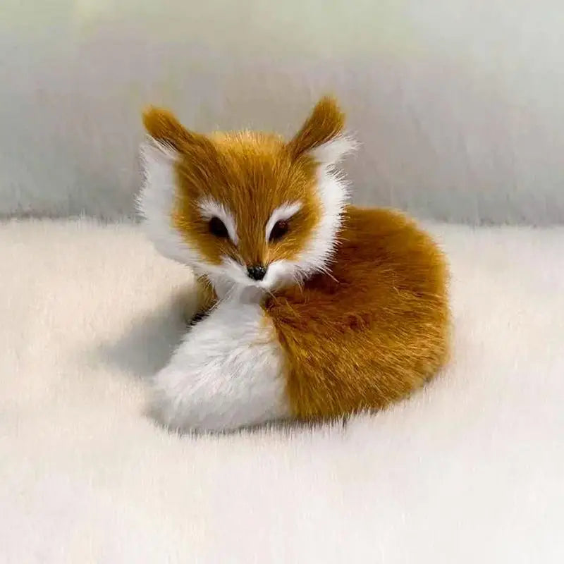 Mini Plush Fox Figurine Set – Lifelike Faux Fur Home Decor