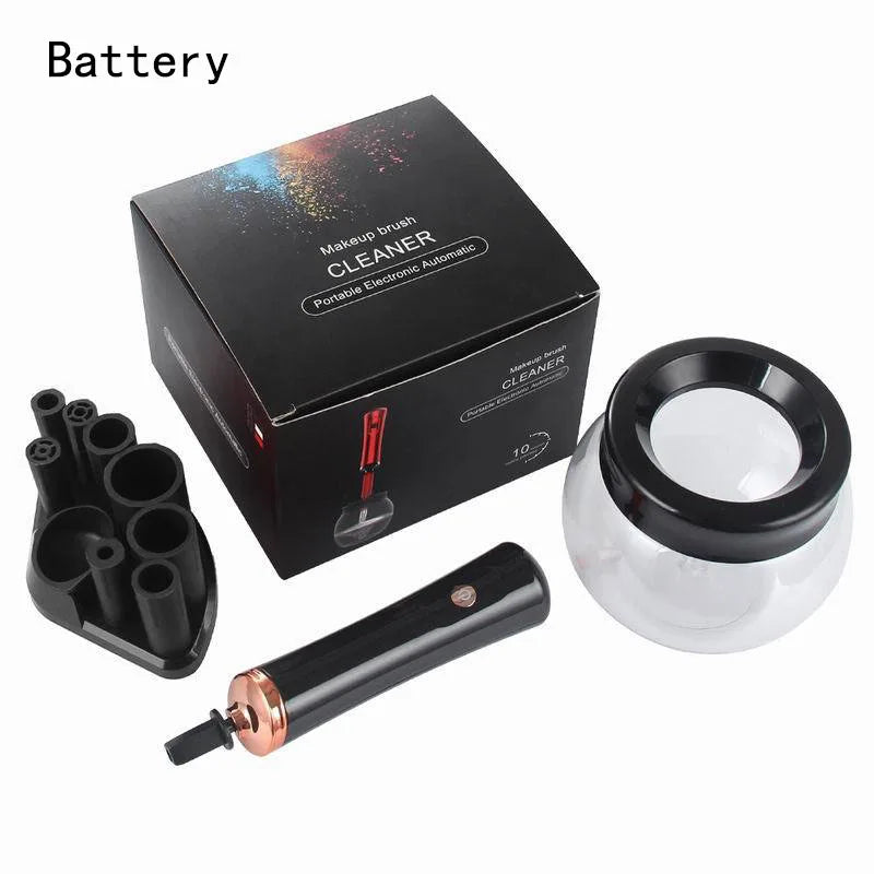 Makeup brush cleaning and drying machine, electric cosmetic automatic brush rotator, with 8 sizes of rubber collar, can be clean Peaceful Pleasures Health and Wellness modelA-black