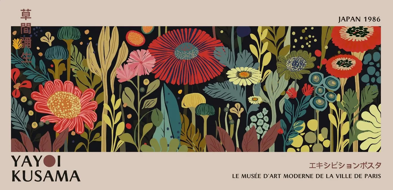 Abstract Yayoi Kusama Flower Japanese Exhibition Art Poster Vintage Print Canvas Painting Modern Room Wall Home Decor cuadros Peaceful Pleasures Health and Wellness 8 50x100cm