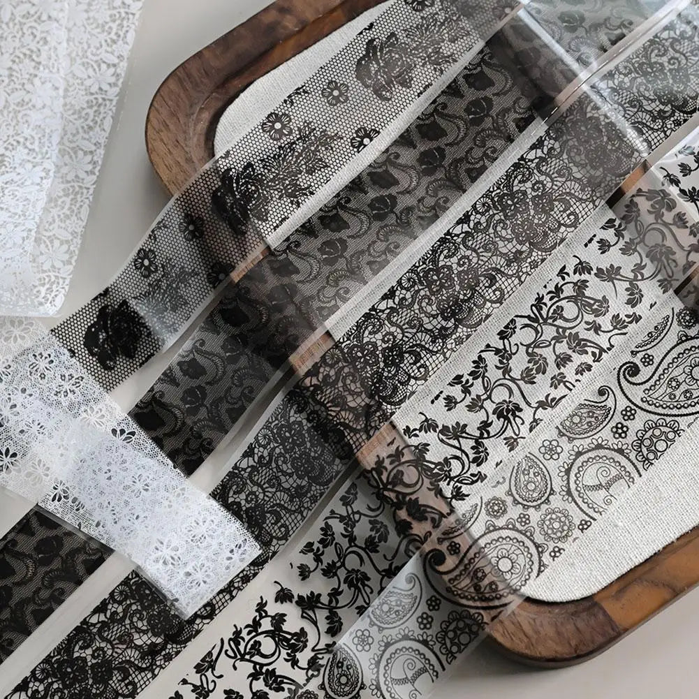 10 Rolls Lace Nail Art Foils | Black & White Self-Adhesive Stickers