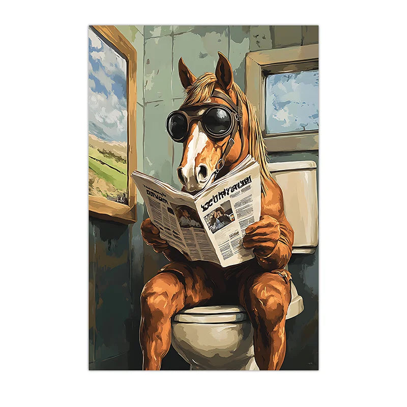 Funny Horse Vintage Bathroom Wall Art | Retro Canvas Poster Canvas Wall Art Peaceful Pleasures Health and Wellness 03 15x20cm No Frame China Mainland