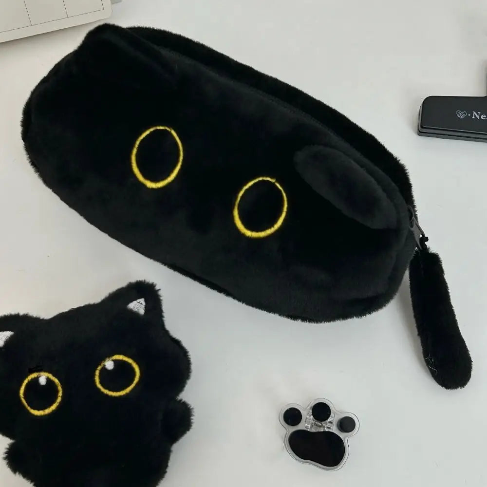 Animal Cat Pencil Case Large Capacity Zipper Closure Black Cat Pen Bag Cute Design Soft Touch Stationery Storage Bag Peaceful Pleasures Health and Wellness