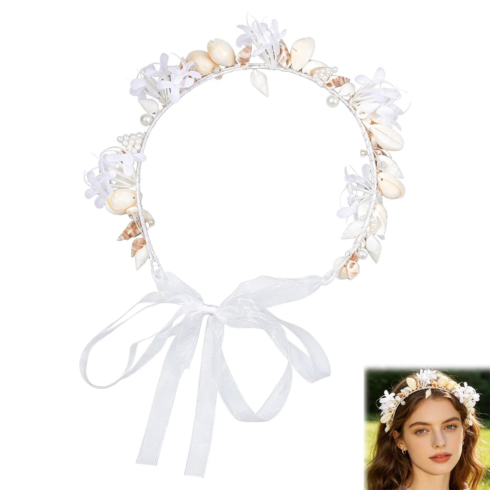 Shell-Flower Hairband for Women Hand-made Bridal Headpiece with Natural Seashell Peaceful Pleasures Health and Wellness
