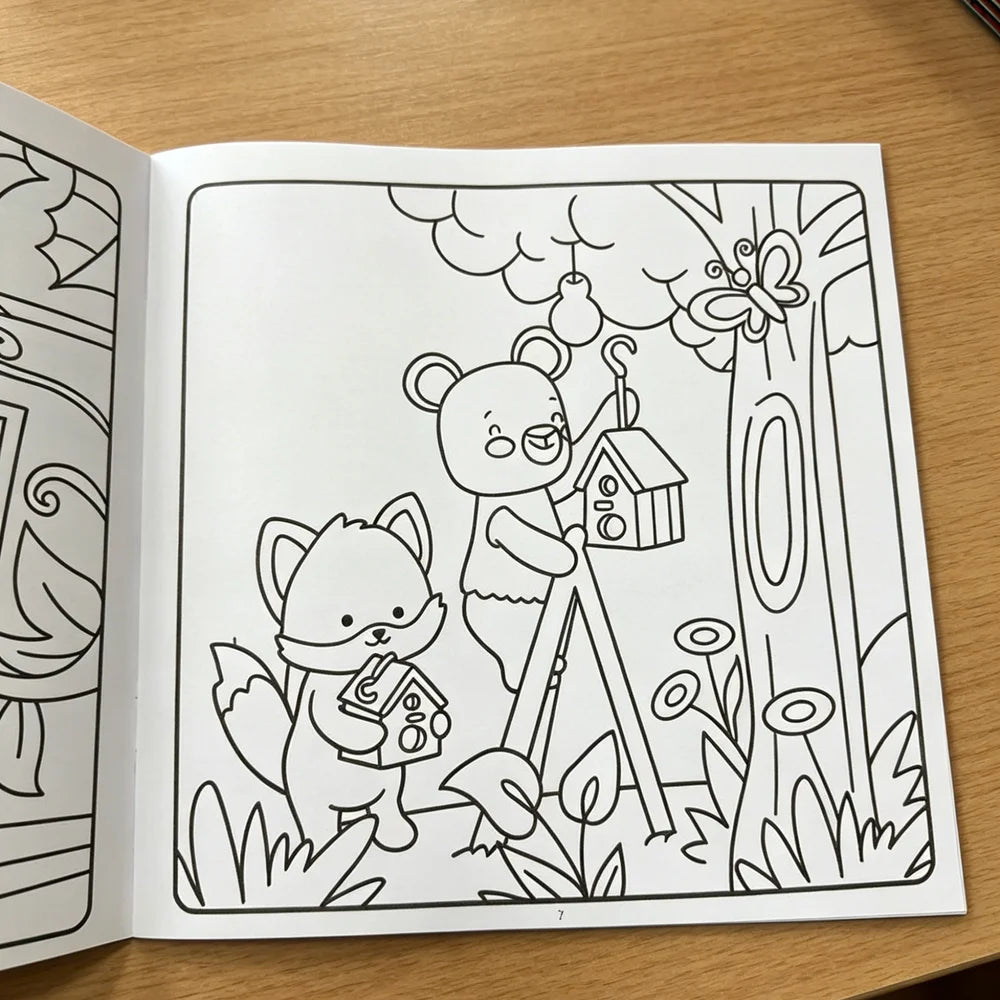Cozy Friends Cute Animal Coloring Book 24 Pages Comfy Beach Scene Art